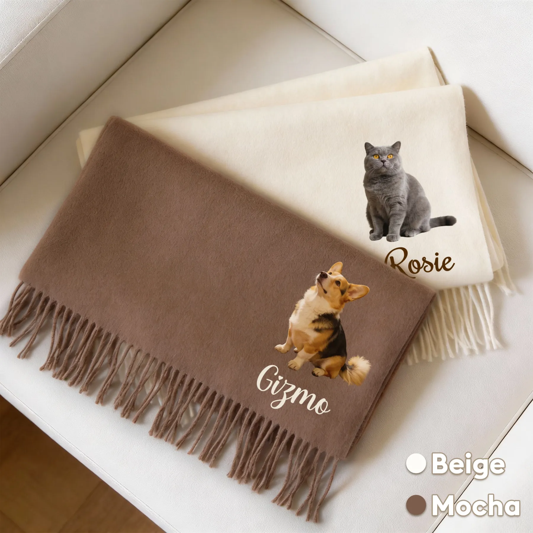 Custom Dog Cat Pet Photo Full Body Warm Tassel Scarf with Name