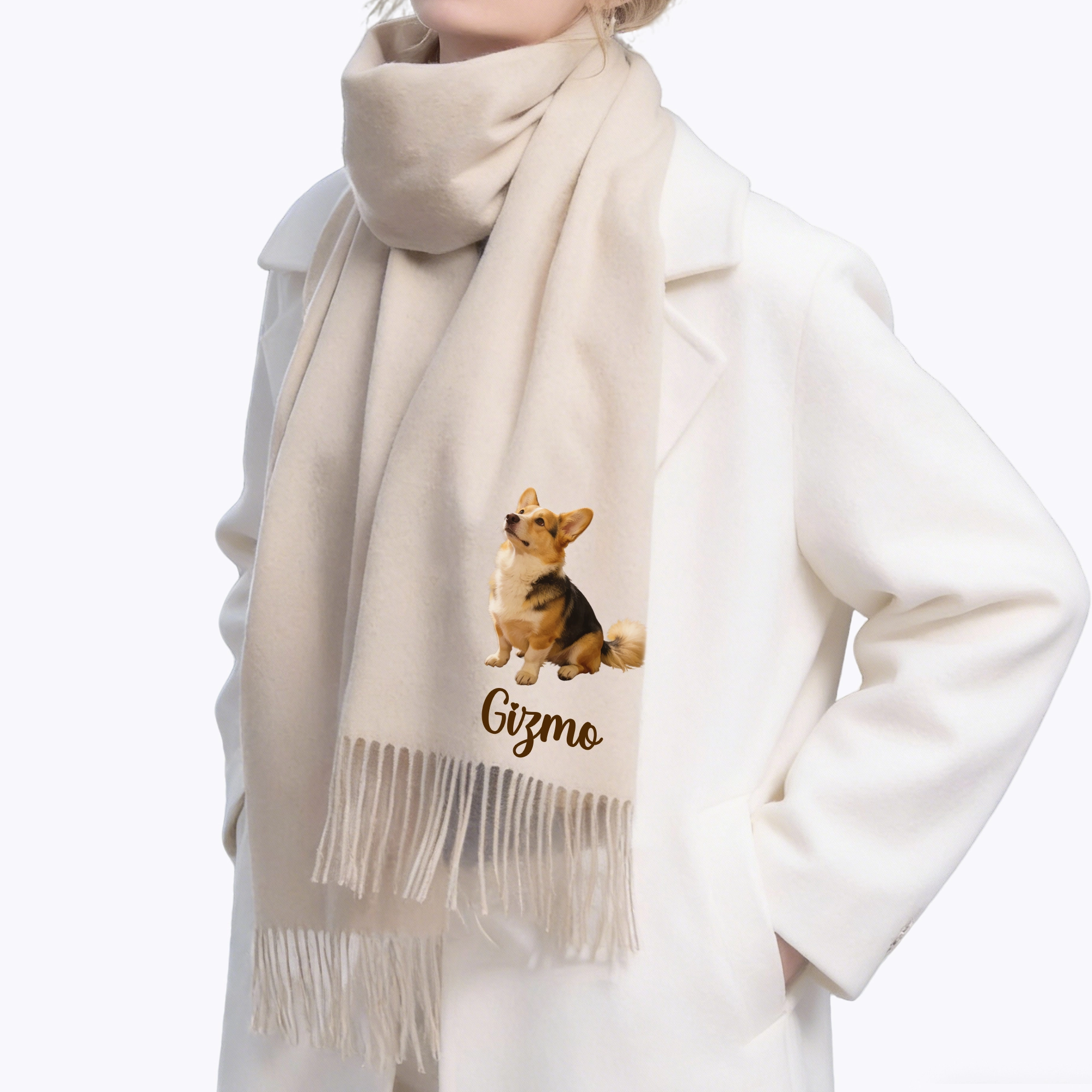 Custom Dog Cat Pet Photo Full Body Warm Tassel Scarf with Name