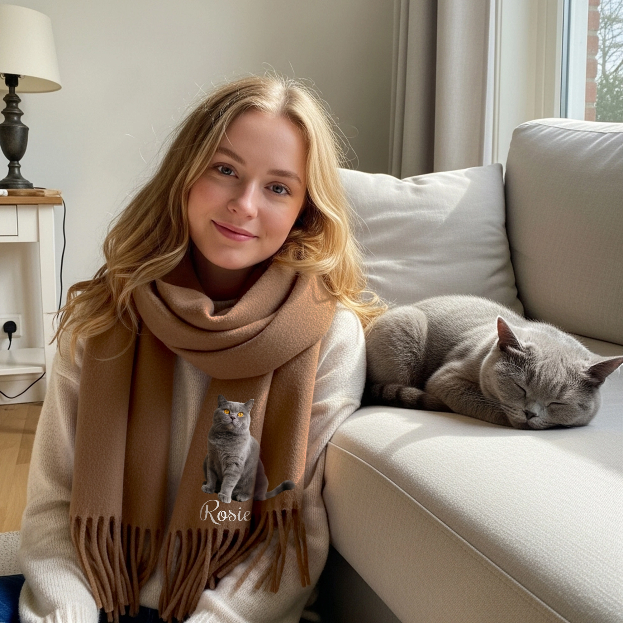 Custom Dog Cat Pet Photo Full Body Warm Tassel Scarf with Name