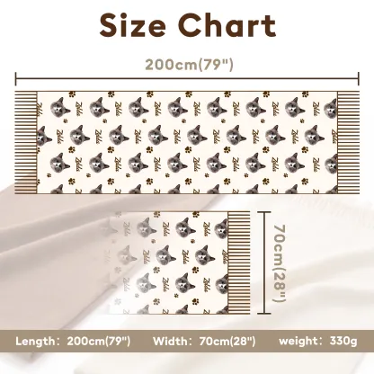 Custom Dog Cat Pet Face Photo with Name Paw Pattern Warm Tassel Scarf