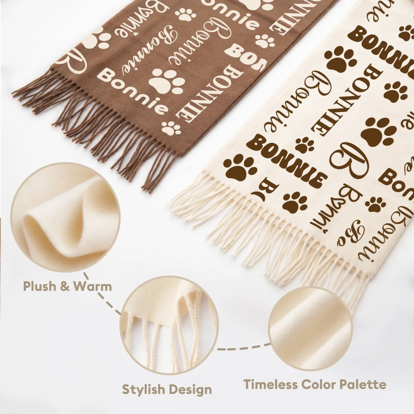 Custom Name Paw Pattern Warm Tassel Scarf