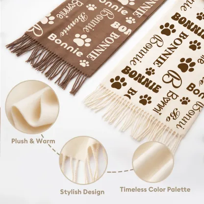 Custom Name Paw Pattern Warm Tassel Scarf