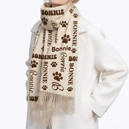 Custom Name Paw Pattern Warm Tassel Scarf