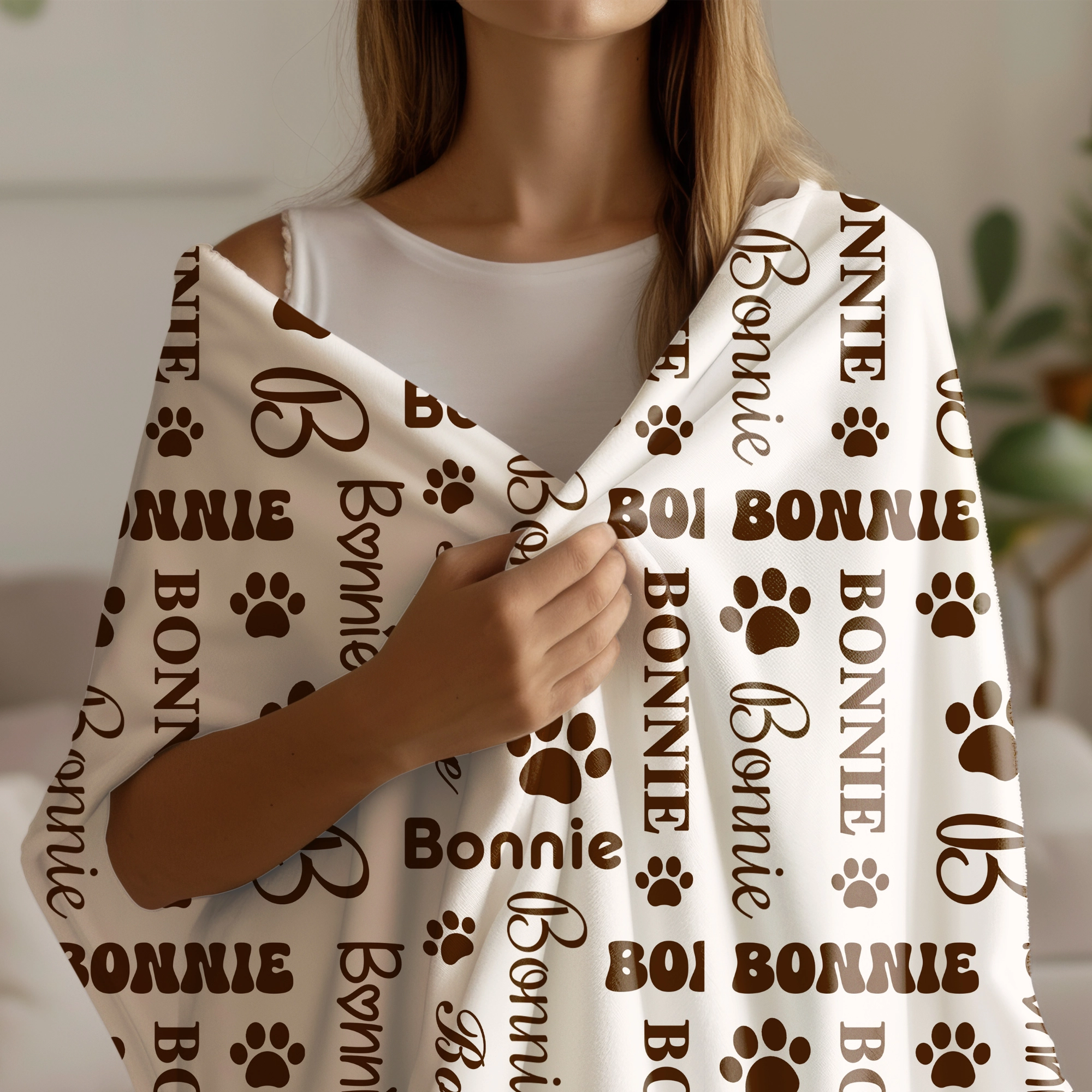 Custom Name Paw Pattern Warm Tassel Scarf