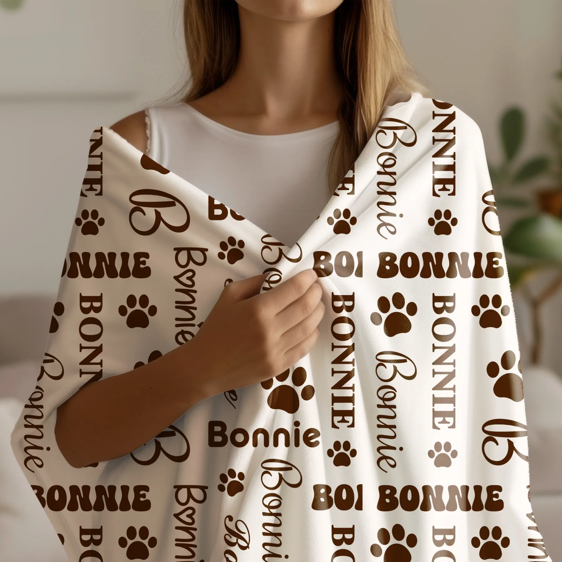 Custom Name Paw Pattern Warm Tassel Scarf