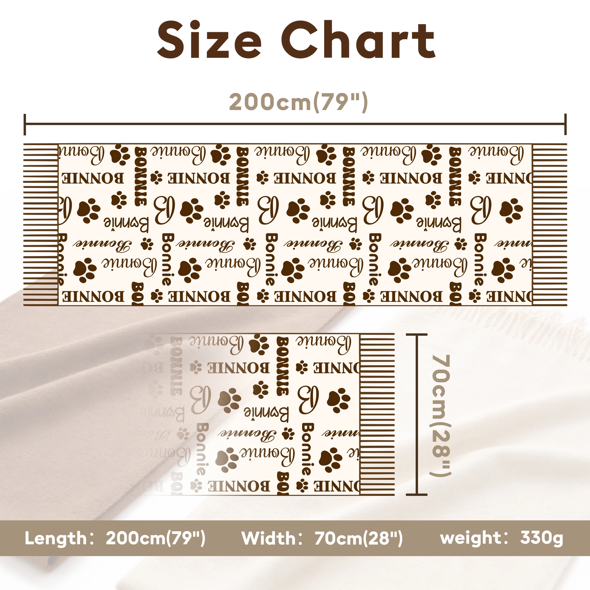 Custom Name Paw Pattern Warm Tassel Scarf