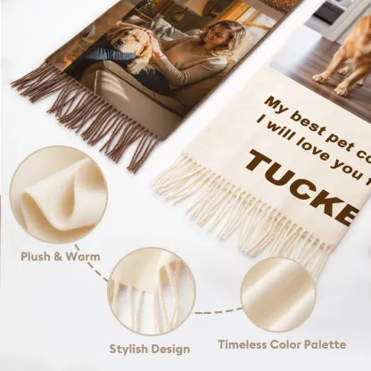 Custom Dog Cat Pet Photo Name Text Warm Tassel Scarf