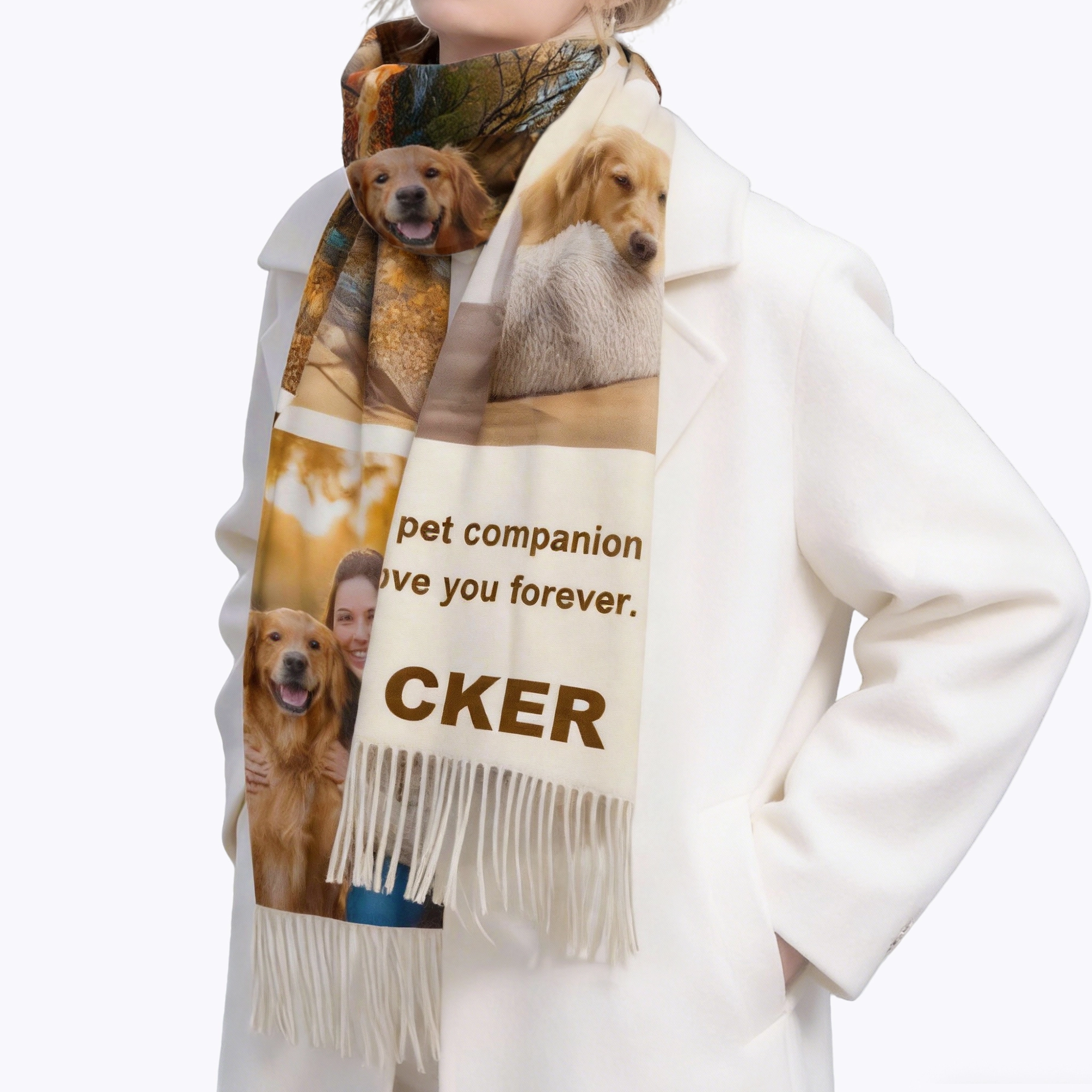 Custom Dog Cat Pet Photo Name Text Warm Tassel Scarf