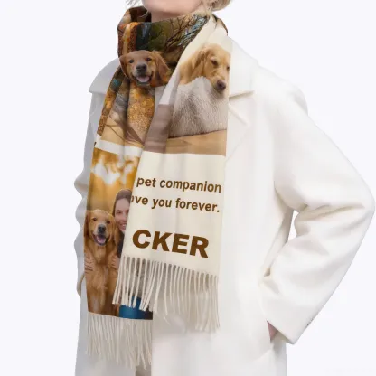 Custom Dog Cat Pet Photo Name Text Warm Tassel Scarf