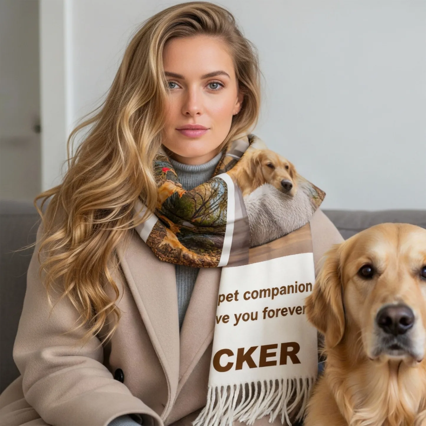 Custom Dog Cat Pet Photo Name Text Warm Tassel Scarf