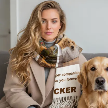 Custom Dog Cat Pet Photo Name Text Warm Tassel Scarf