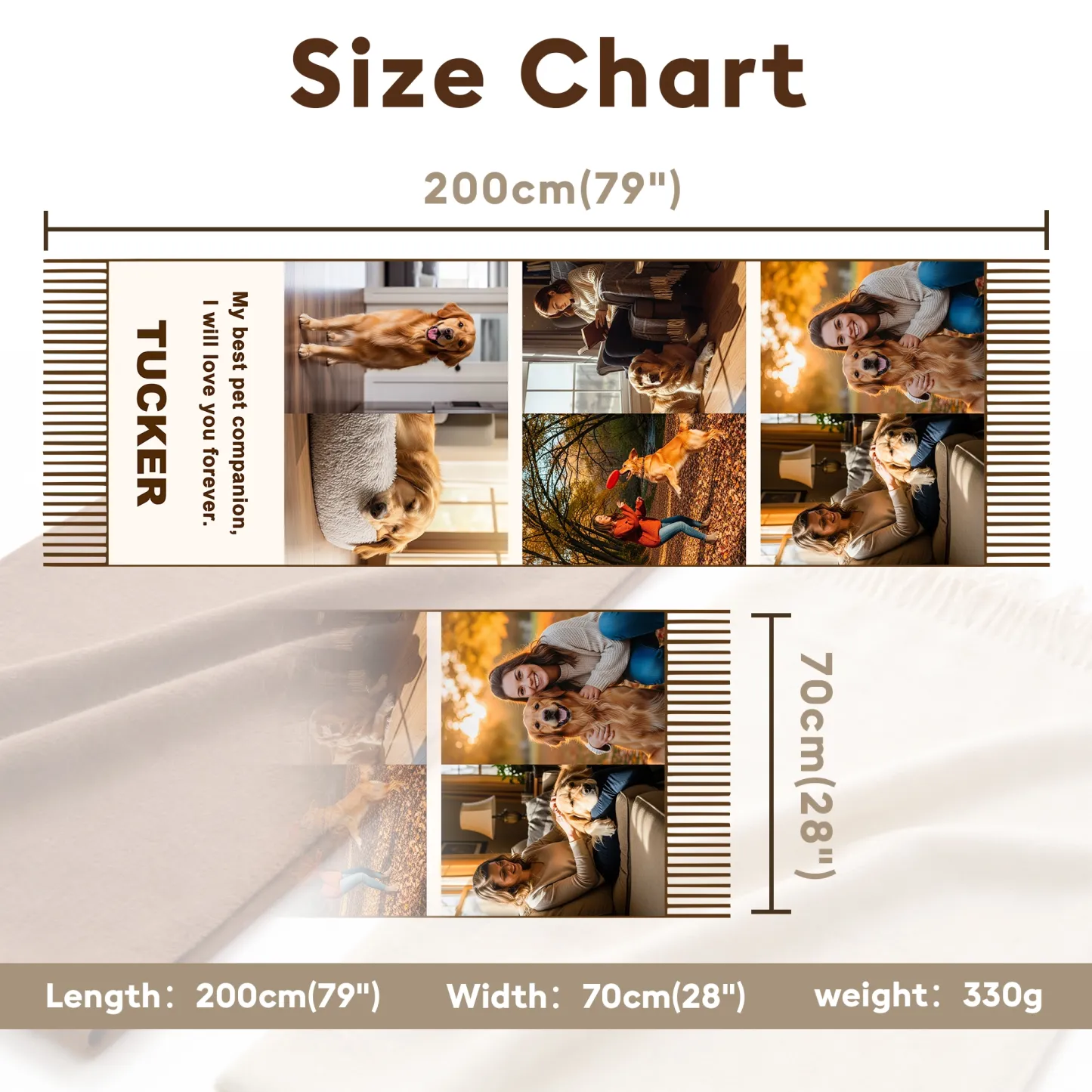 Custom Dog Cat Pet Photo Name Text Warm Tassel Scarf