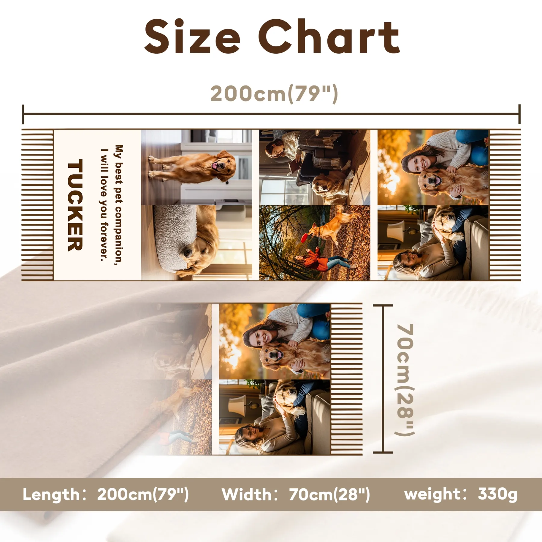 Custom Dog Cat Pet Photo Name Text Warm Tassel Scarf