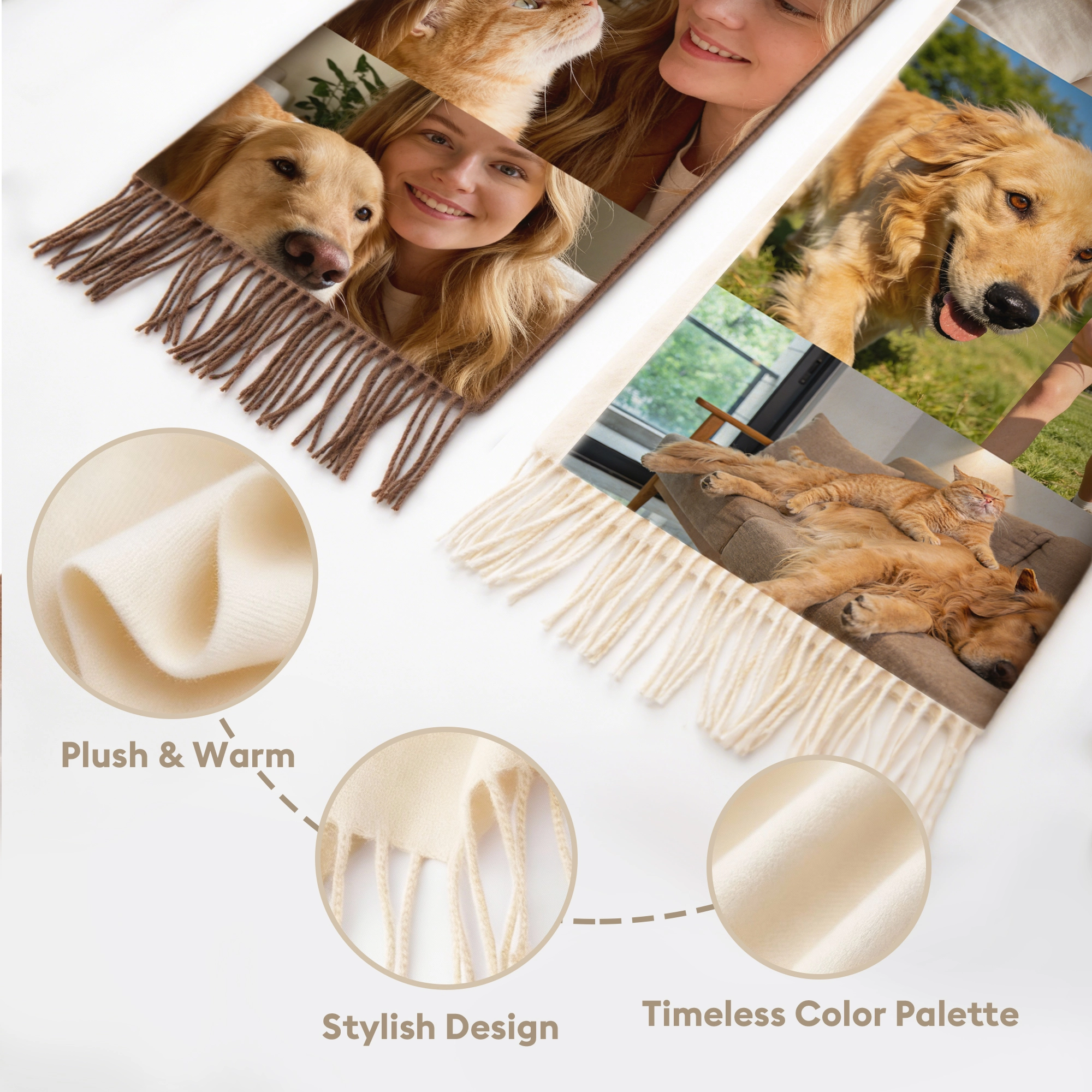 Custom Dog Cat Pet Photo Warm Tassel Scarf