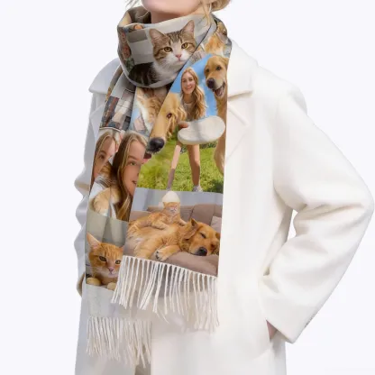 Custom Dog Cat Pet Photo Warm Tassel Scarf