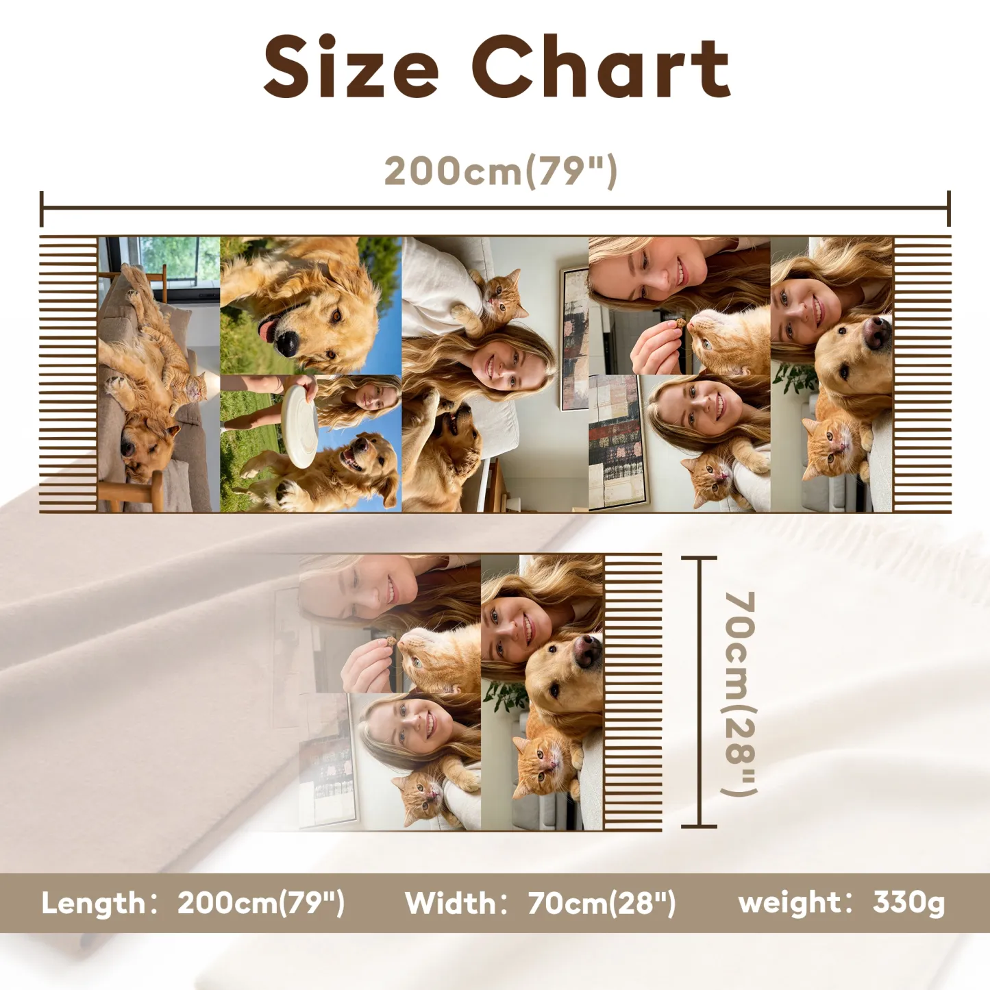 Custom Dog Cat Pet Photo Warm Tassel Scarf