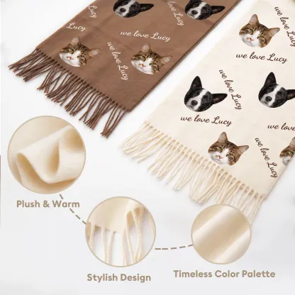 Custom 1-5 Pet Face Photo with Name Warm Tassel Scarf