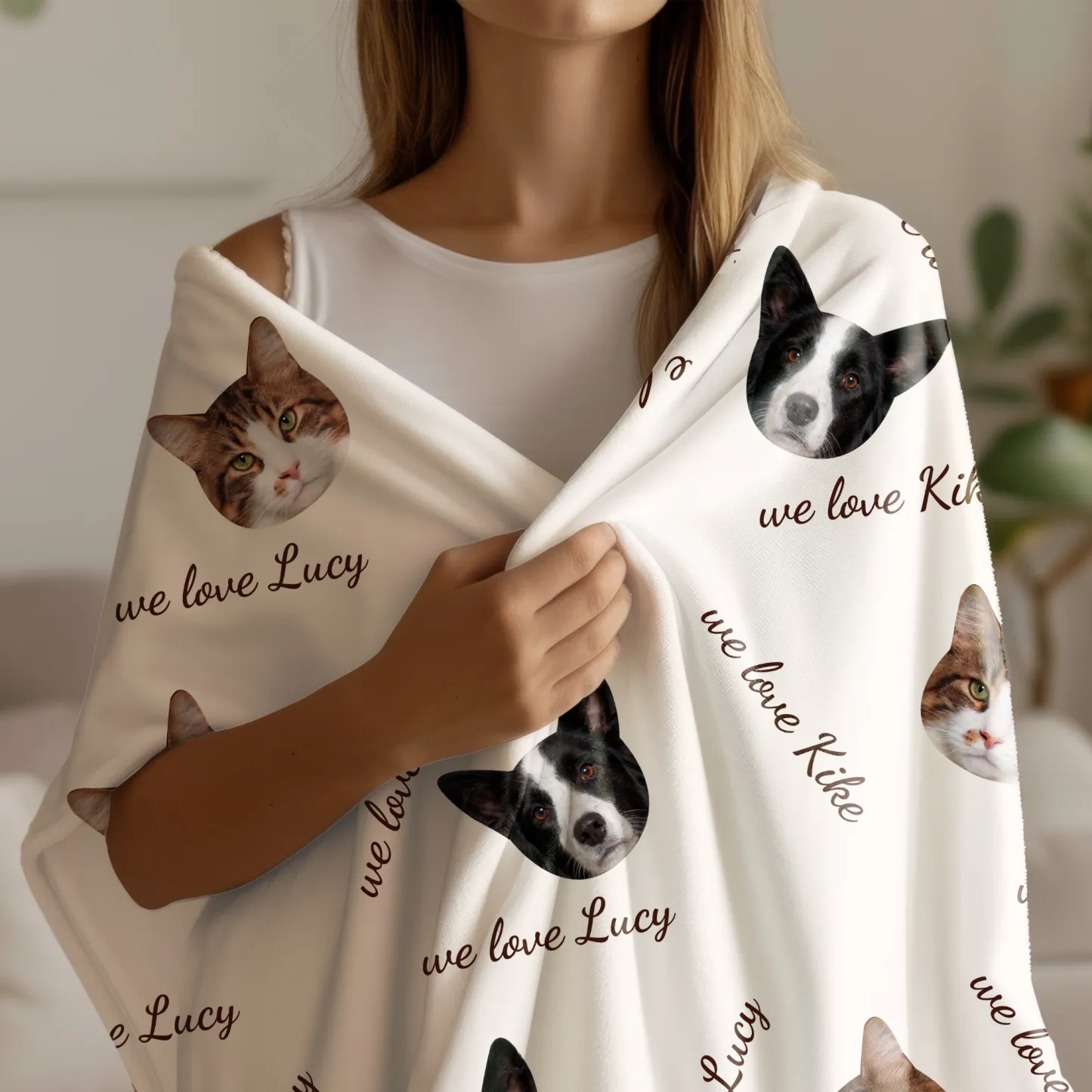 Custom 1-5 Pet Face Photo with Name Warm Tassel Scarf