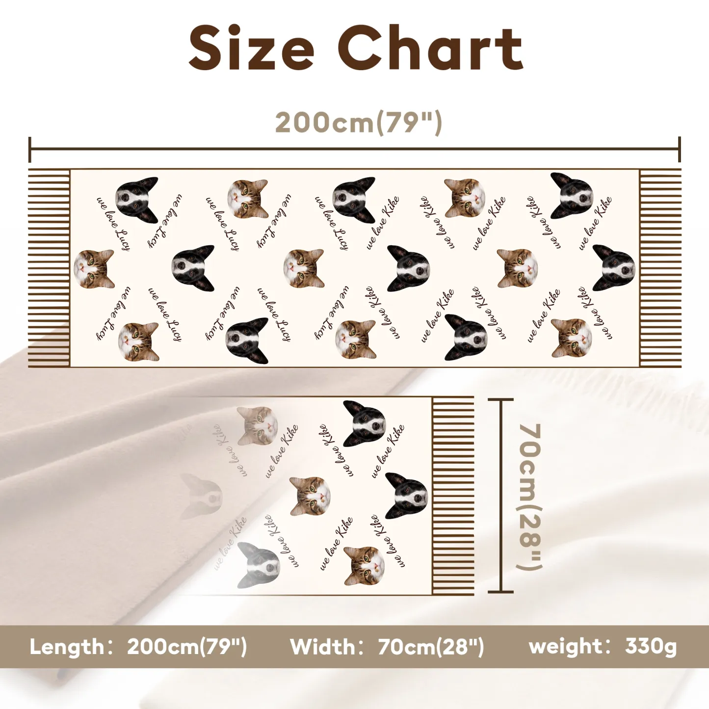 Custom 1-5 Pet Face Photo with Name Warm Tassel Scarf