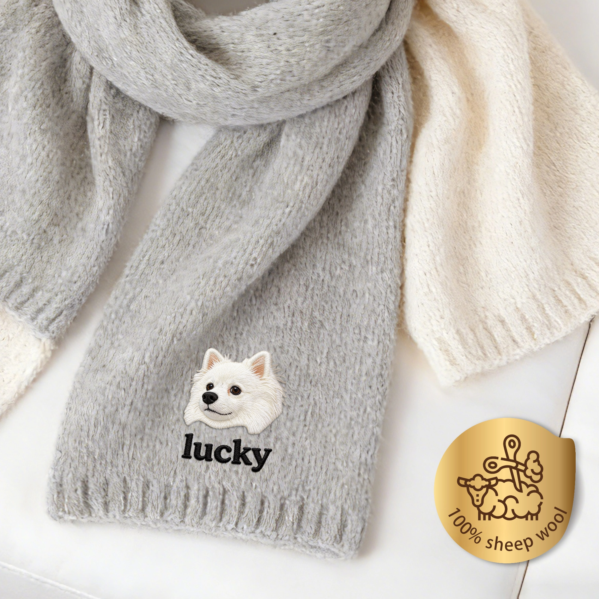 Custom Embroidered Dog Cat Pet Face Warm Scarf with Name