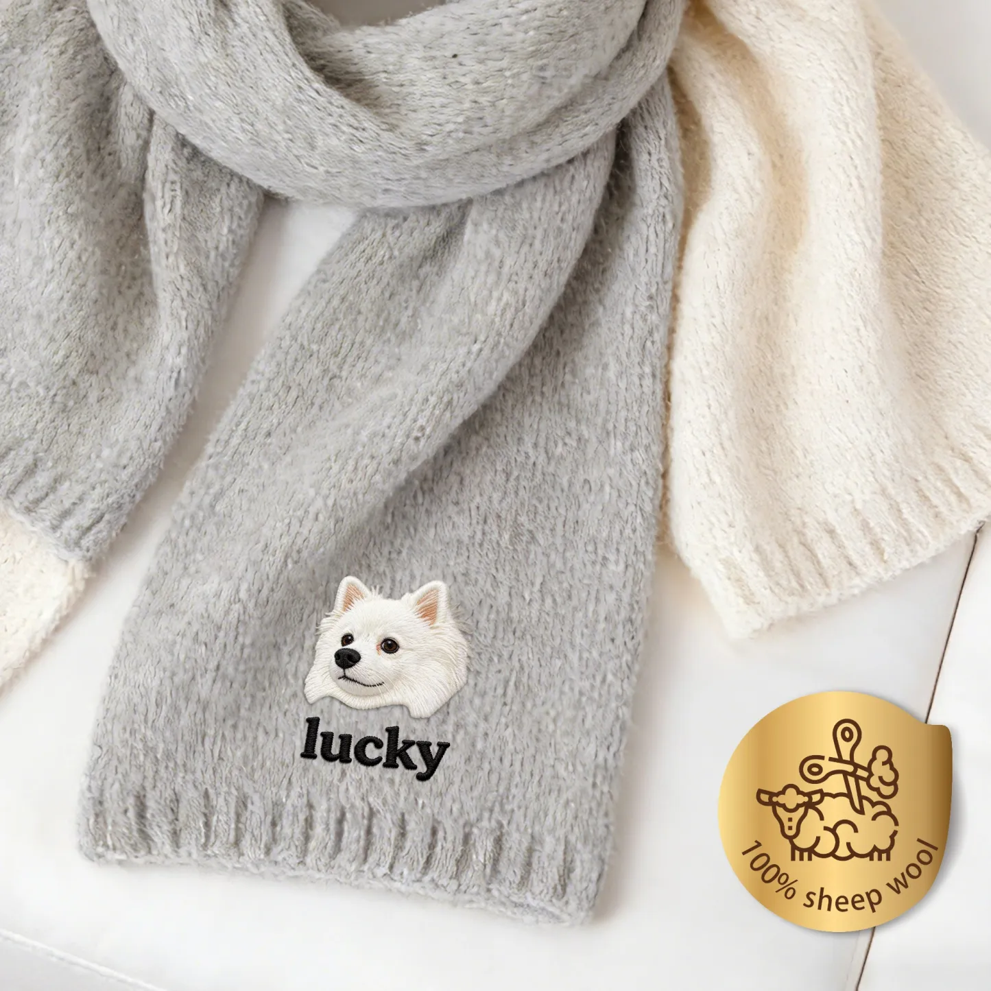 Custom Embroidered Dog Cat Pet Face Warm Scarf with Name