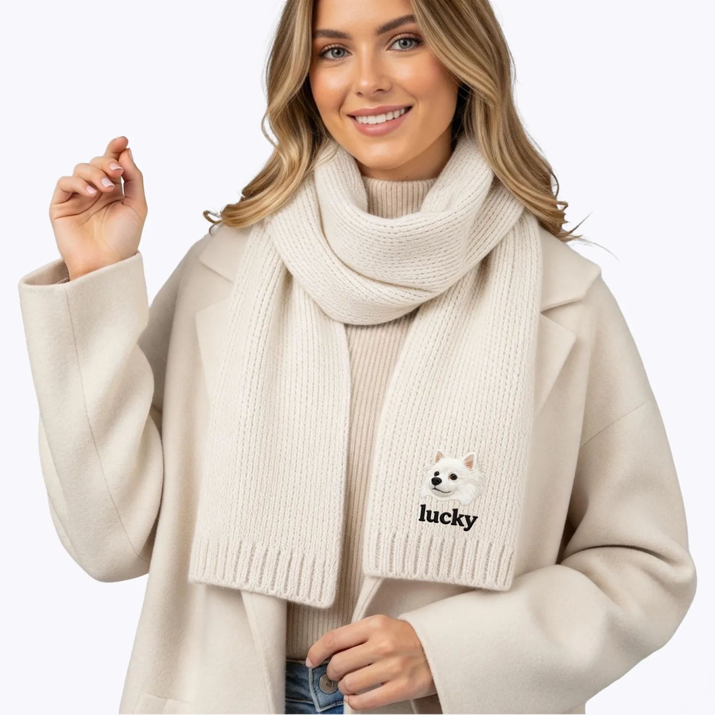 Custom Embroidered Dog Cat Pet Face Warm Scarf with Name