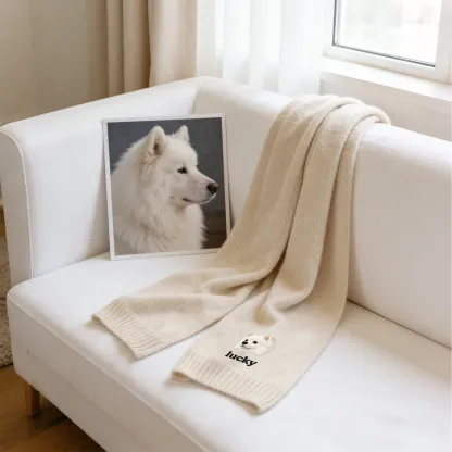 Custom Embroidered Dog Cat Pet Face Warm Scarf with Name