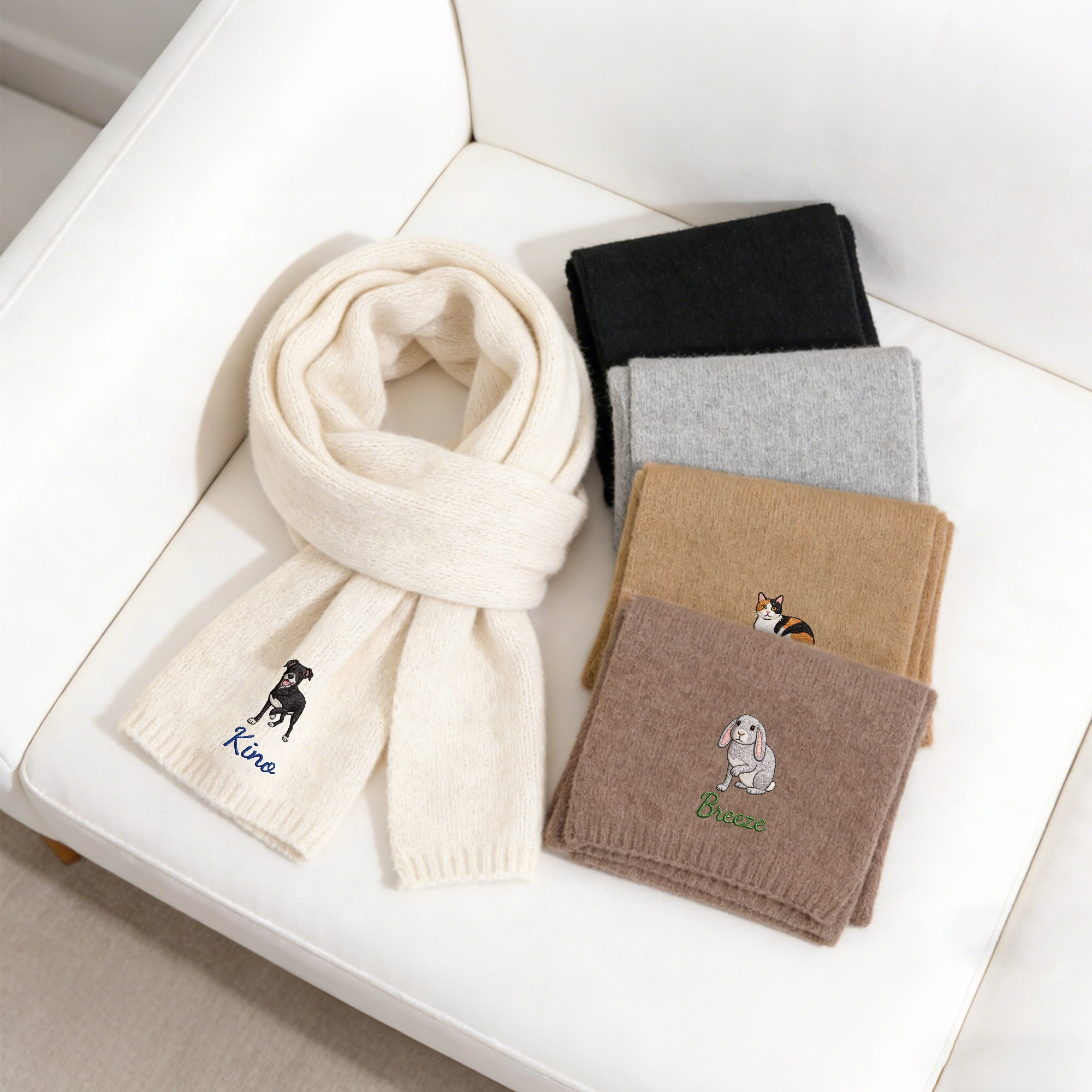 Custom Embroidered Dog Cat Pet Photo Full Body Warm Scarf with Name