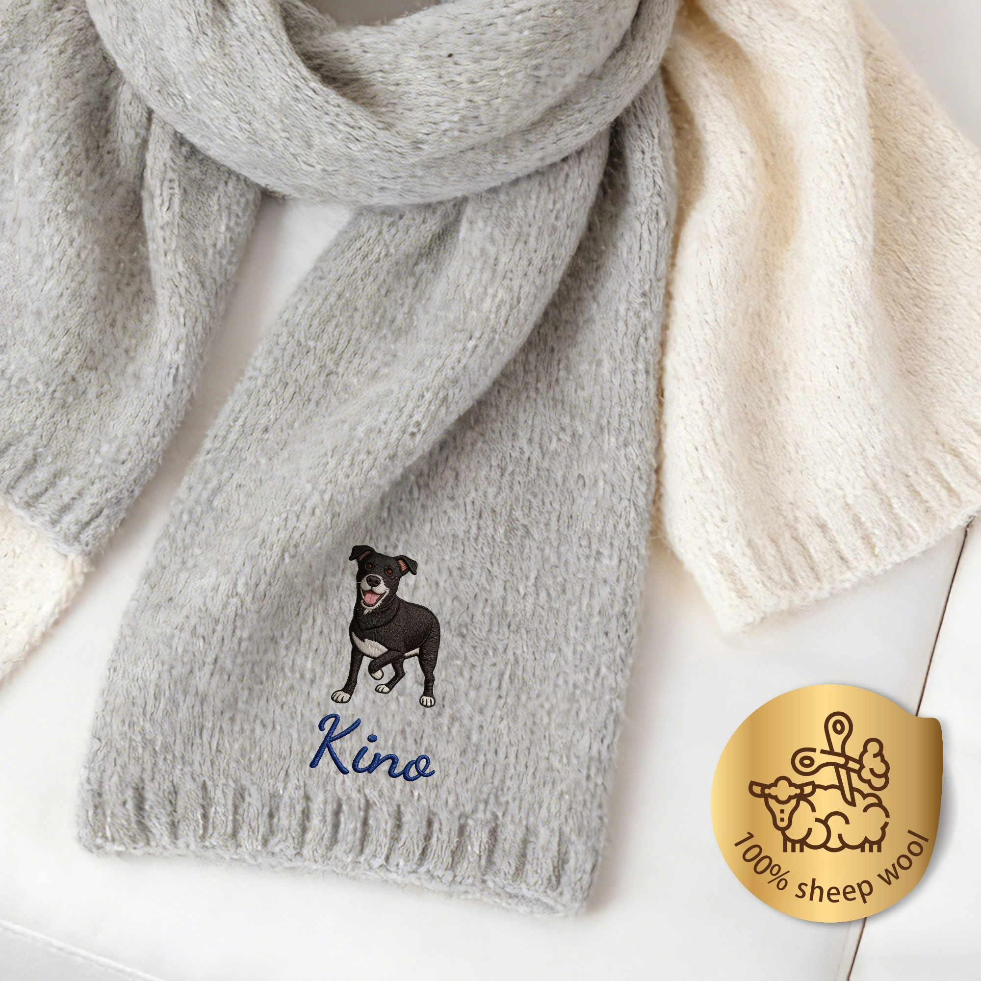 Custom Embroidered Dog Cat Pet Photo Full Body Warm Scarf with Name