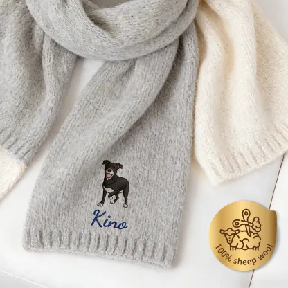 Custom Embroidered Dog Cat Pet Photo Full Body Warm Scarf with Name