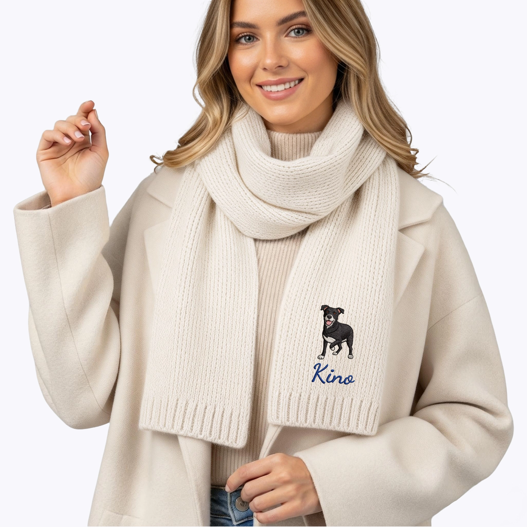 Custom Embroidered Dog Cat Pet Photo Full Body Warm Scarf with Name
