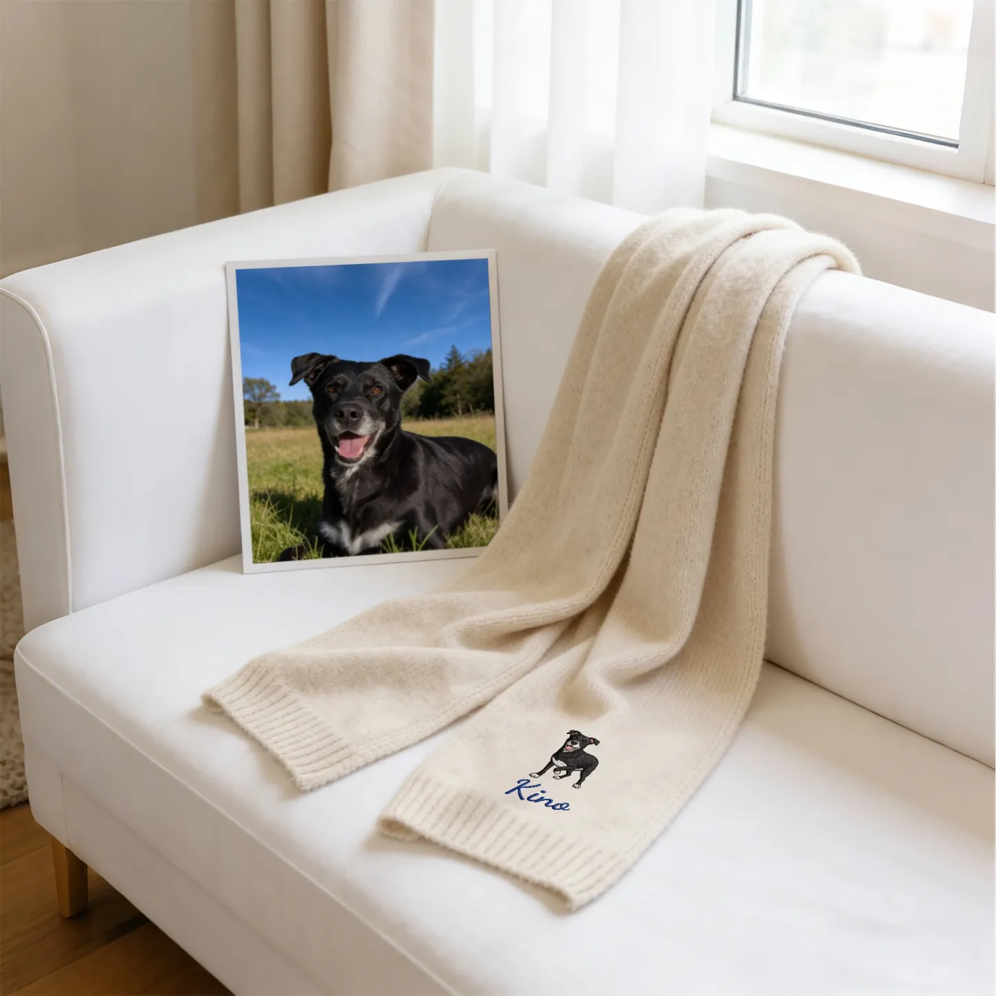 Custom Embroidered Dog Cat Pet Photo Full Body Warm Scarf with Name