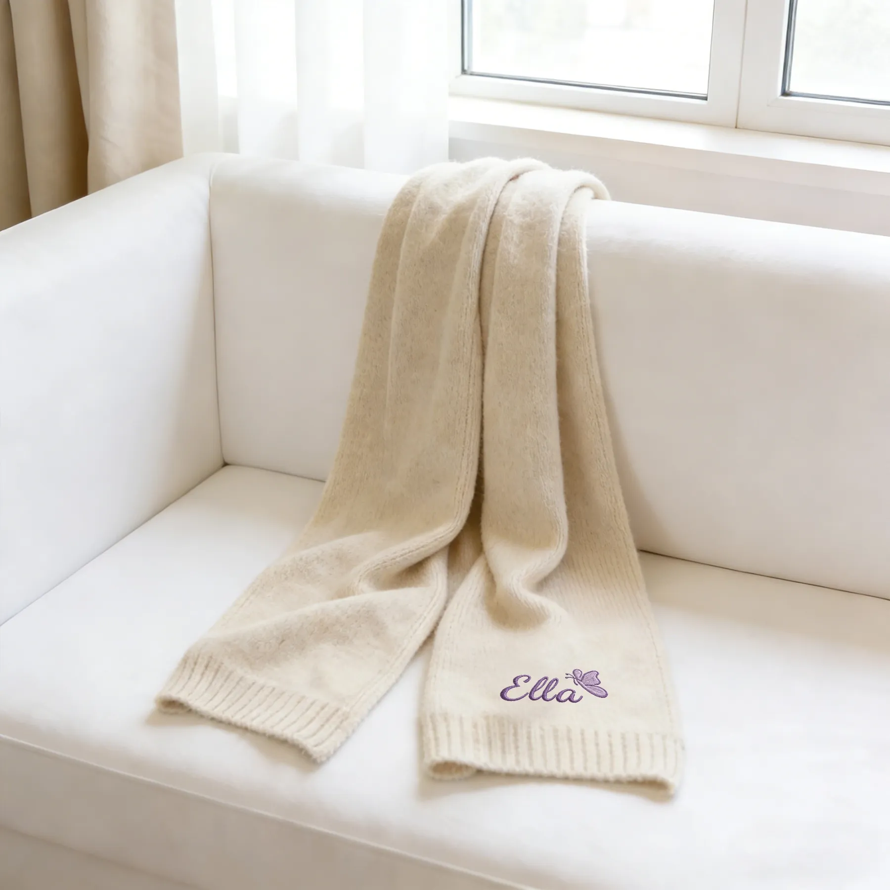 Personalized Embroidered Butterfly Scarf with Name