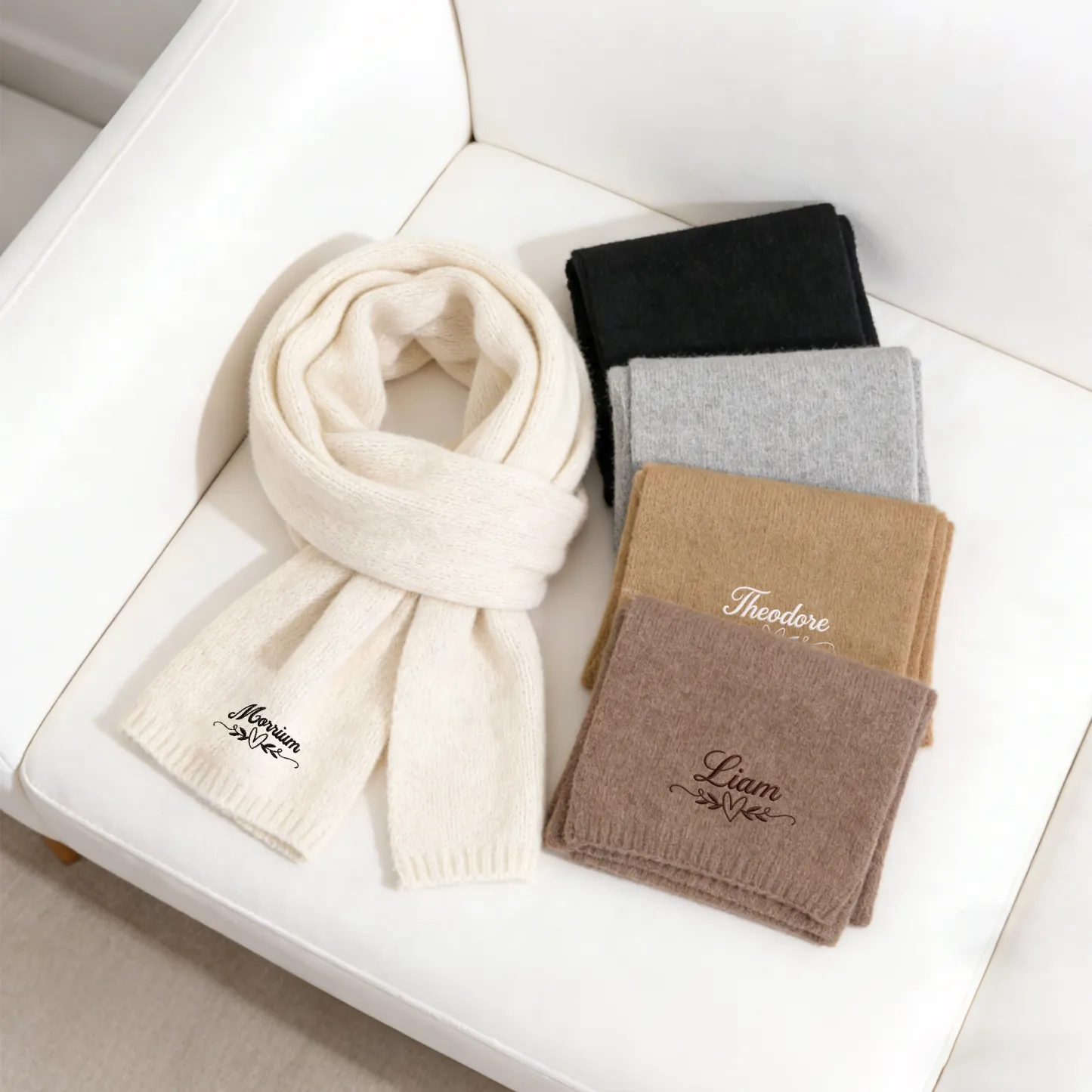 Personalized Embroidered Name Heart Pattern Scarf