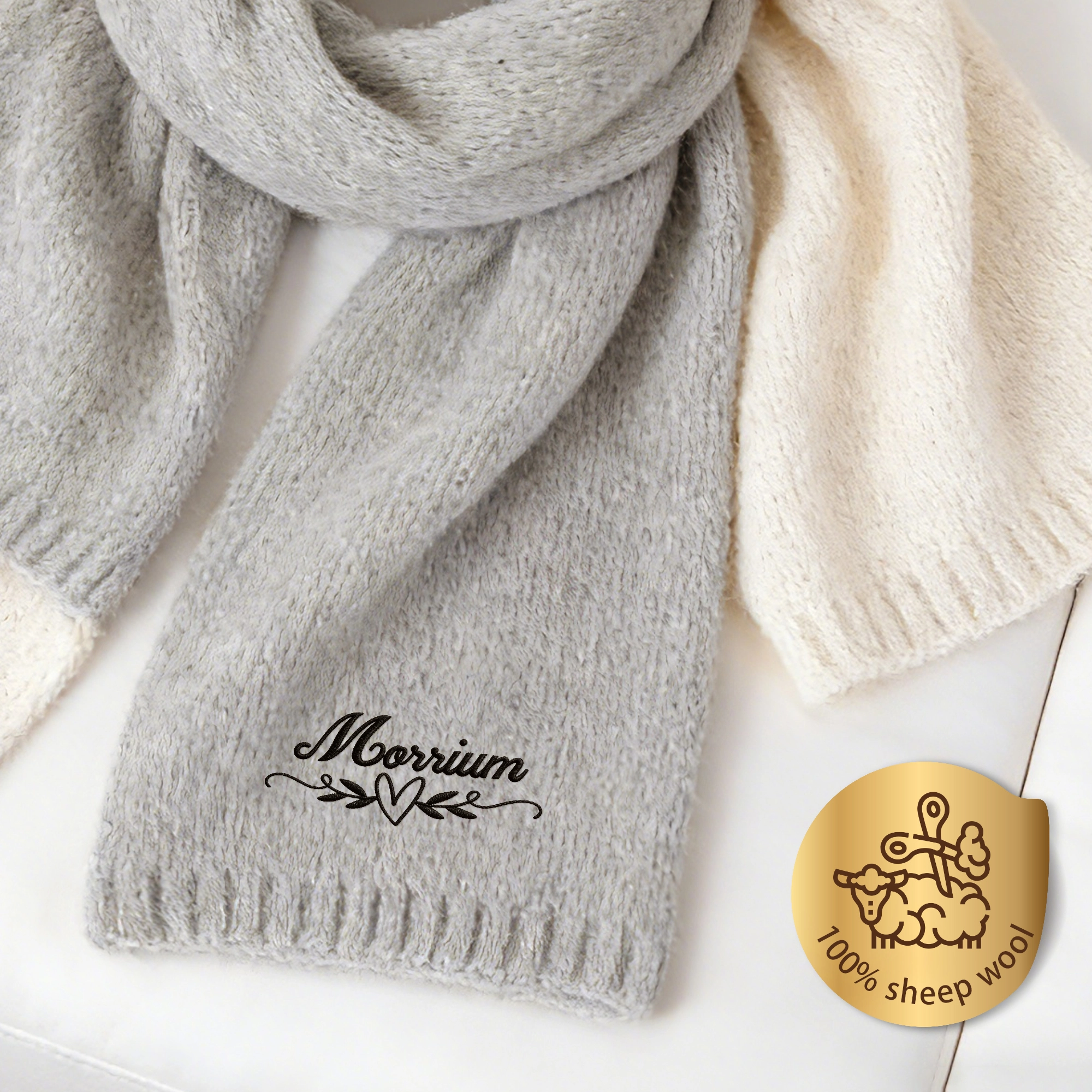 Personalized Embroidered Name Heart Pattern Scarf