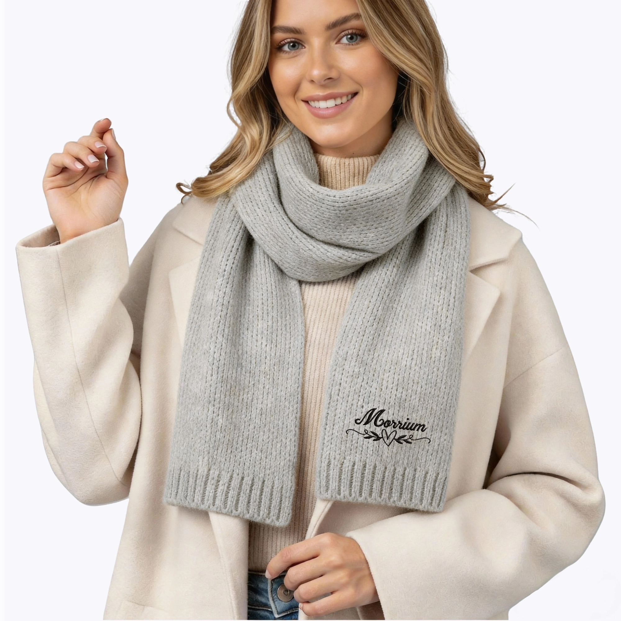Personalized Embroidered Name Heart Pattern Scarf
