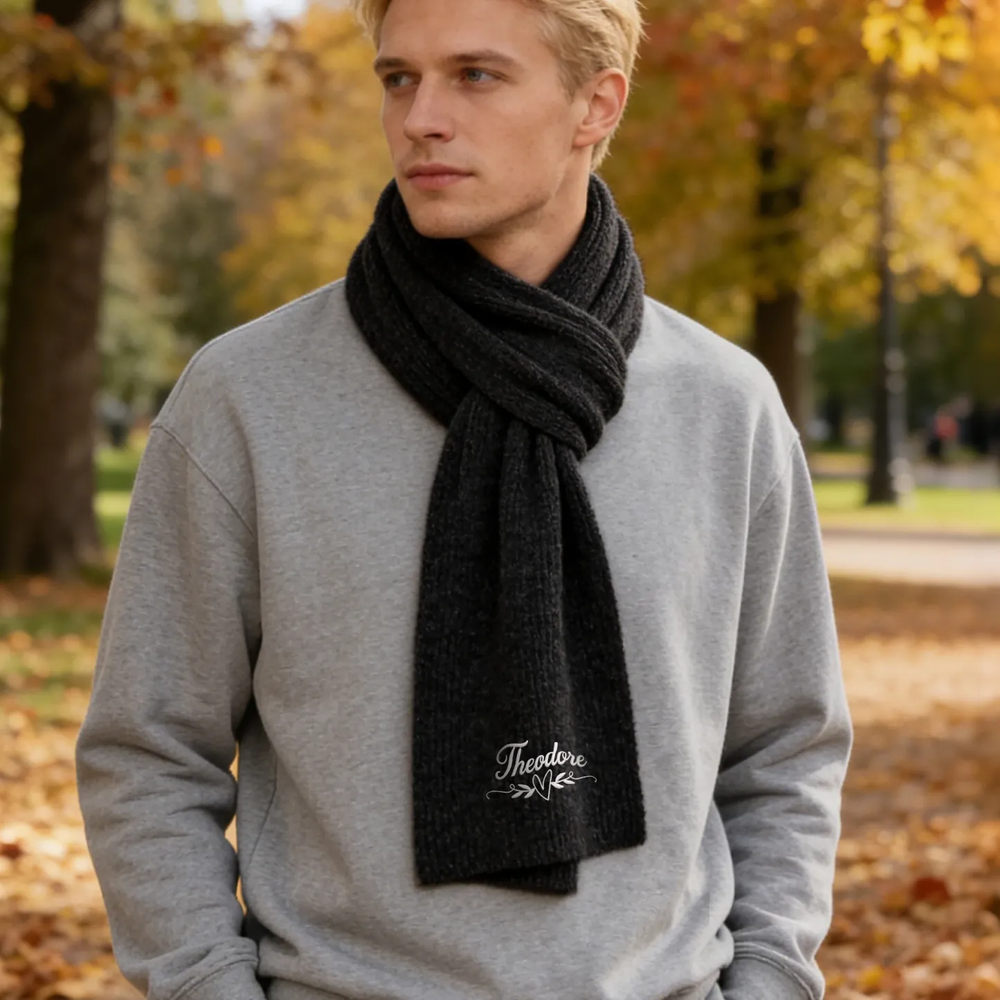 Personalized Embroidered Name Heart Pattern Scarf