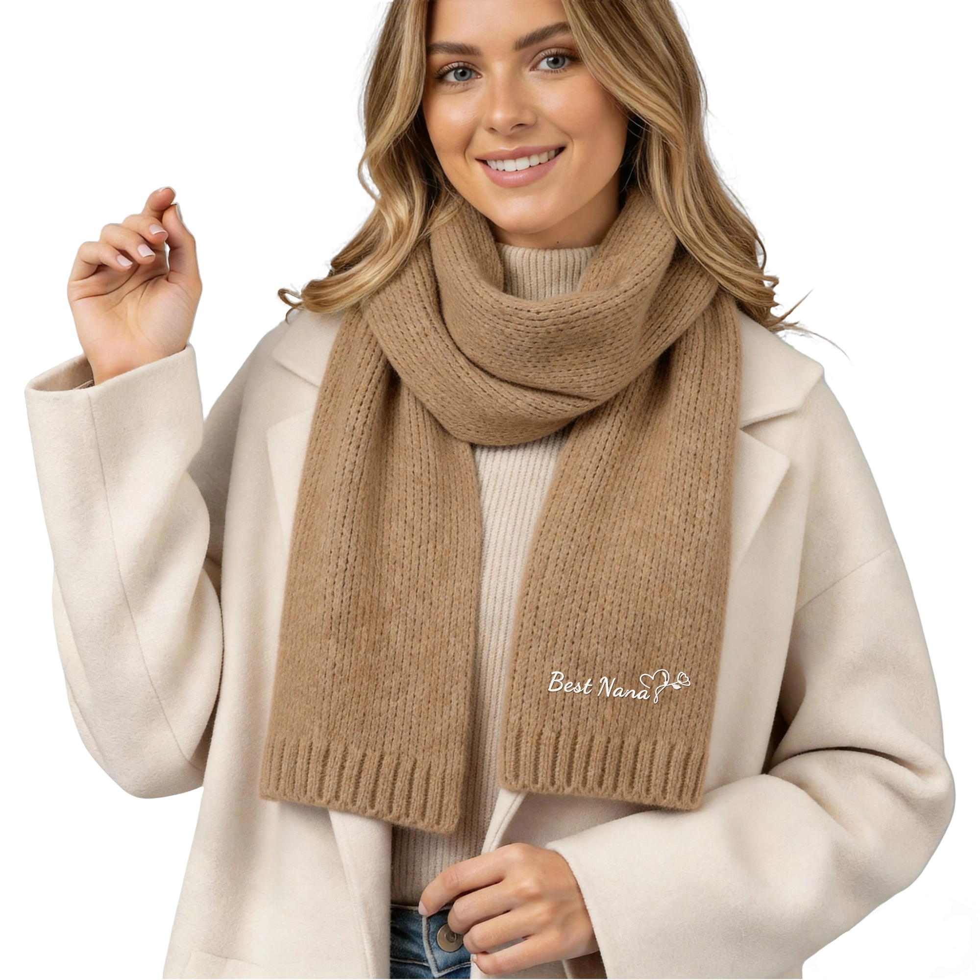 Personalized Embroidered Name Heart Floral Pattern Scarf