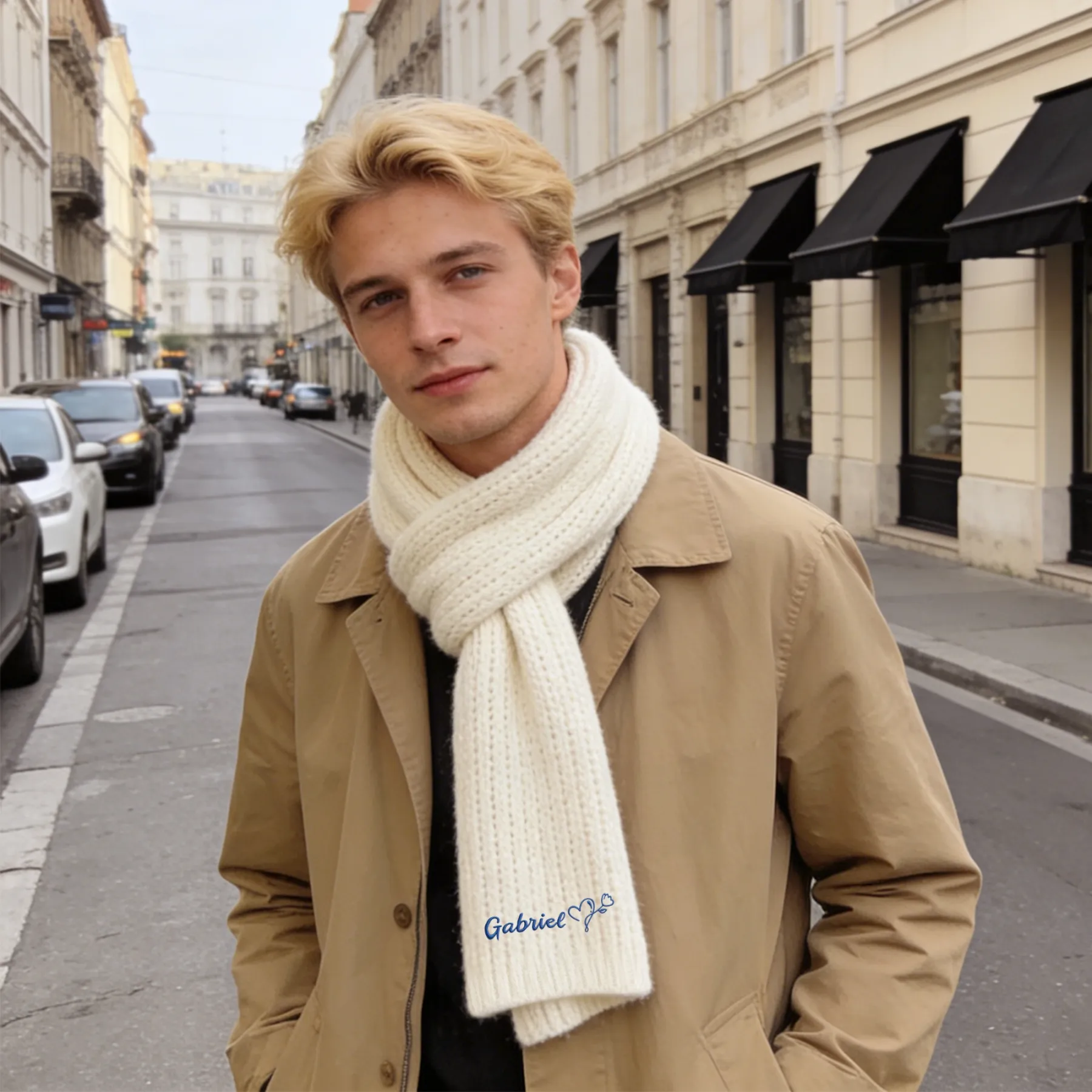 Personalized Embroidered Name Heart Floral Pattern Scarf