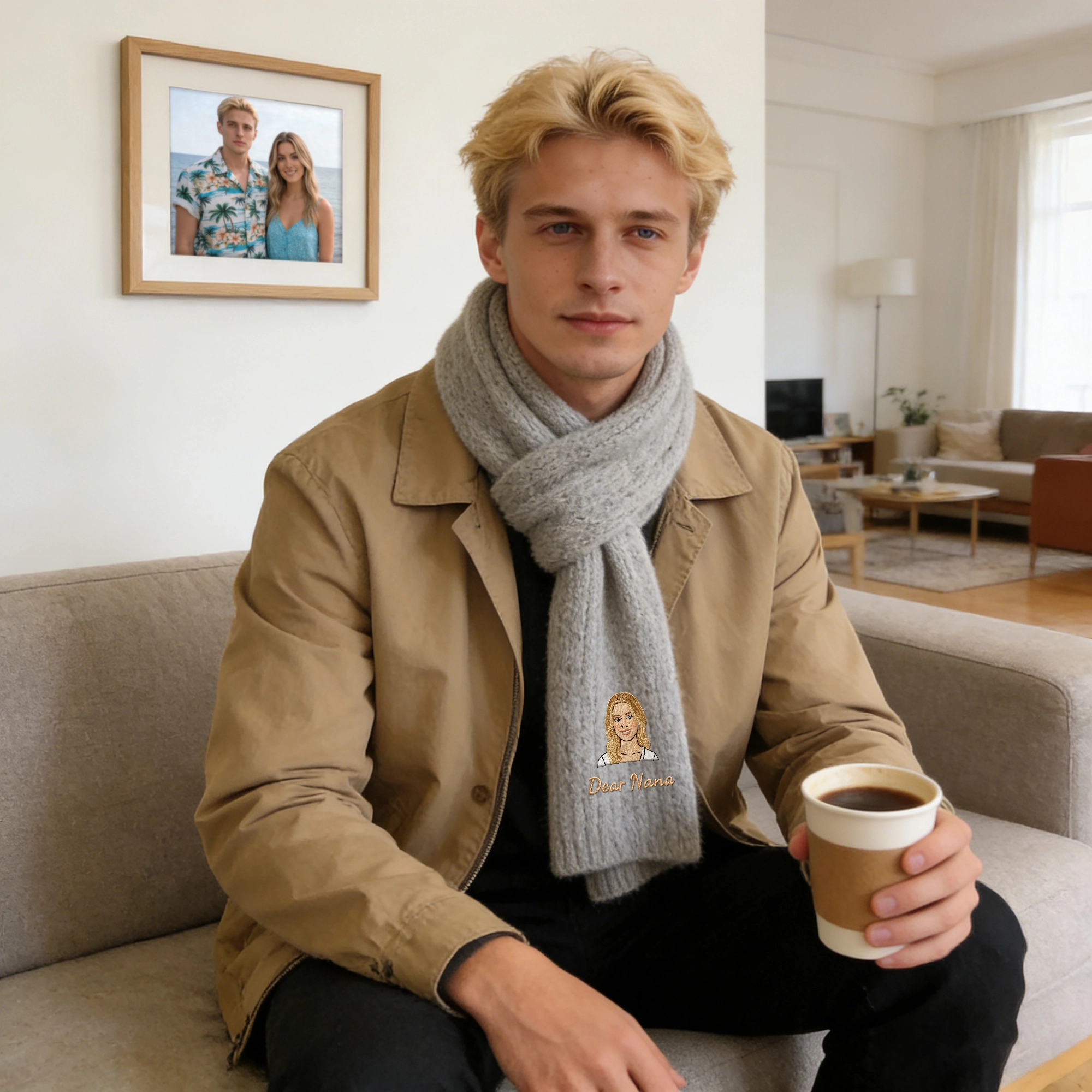 Personalized Embroidered Portrait Scarf