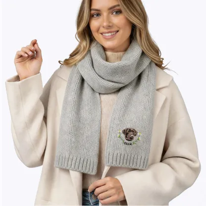 Custom Embroidered Dog Cat Pet Face Name Warm Scarf with Floral