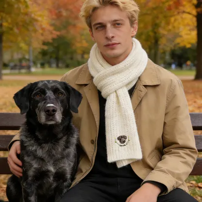 Custom Embroidered Dog Cat Pet Face Name Warm Scarf with Floral