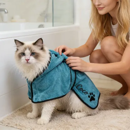 Custom Embroidered Name Quick Drying Pet Bathrobe