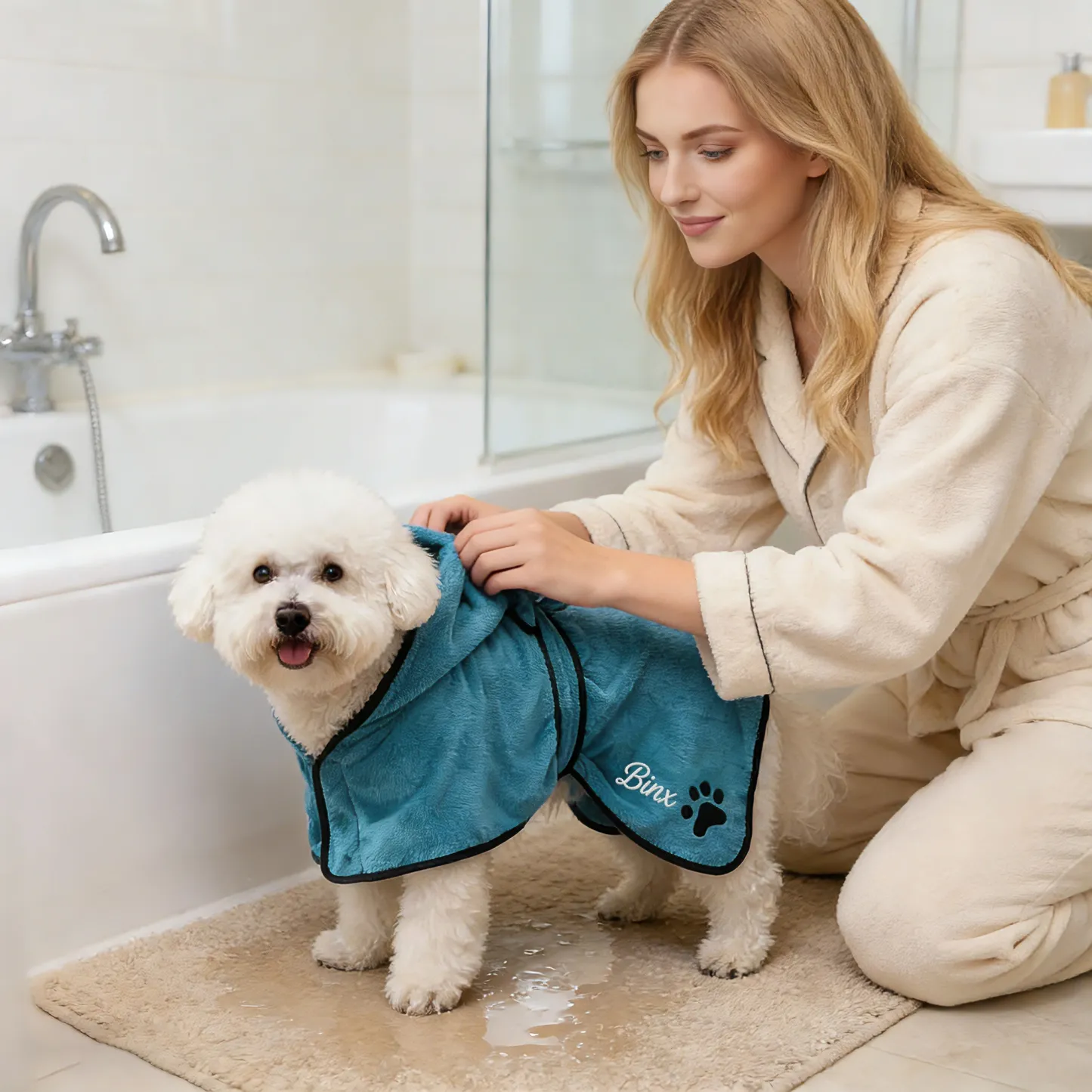 Custom Embroidered Name Quick Drying Pet Bathrobe