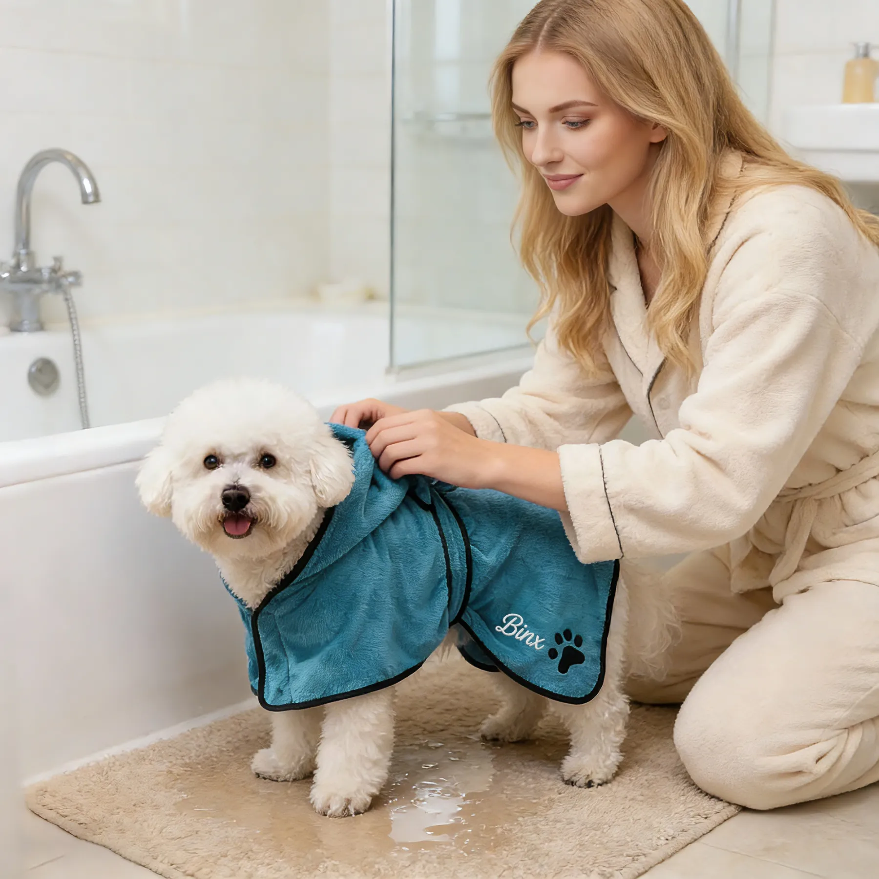 Custom Embroidered Name Quick Drying Pet Bathrobe