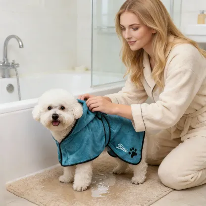 Custom Embroidered Name Quick Drying Pet Bathrobe