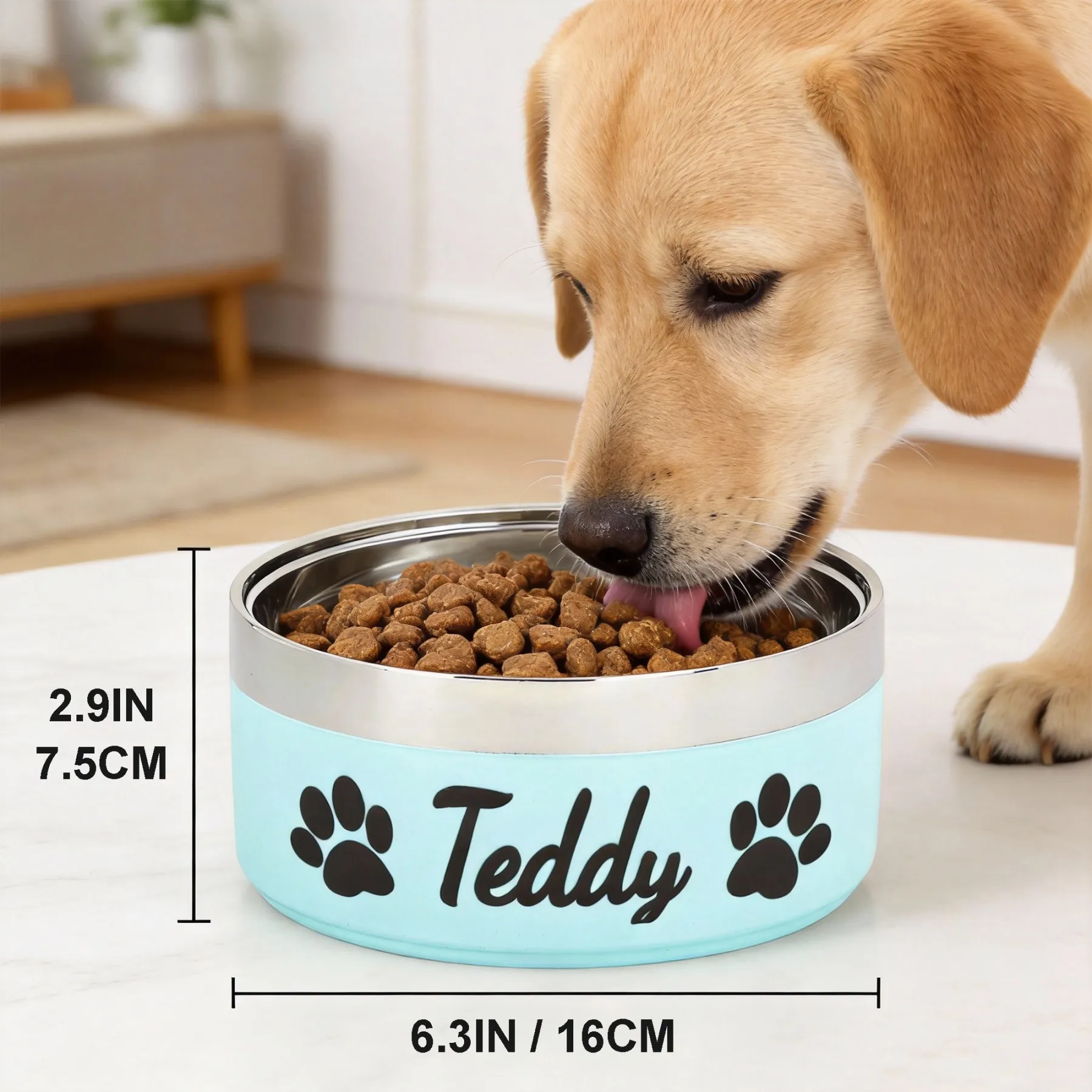 Custom Name with Pattern Stainless Steel Cat Dog Pet Bowl