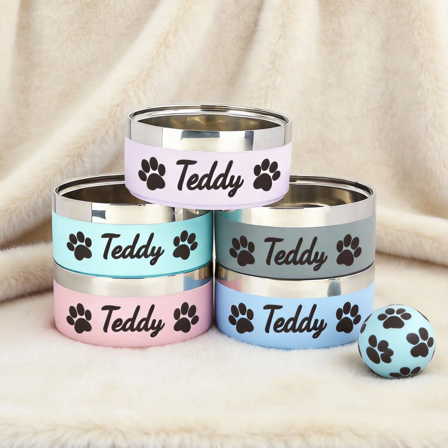 Custom Name with Pattern Stainless Steel Cat Dog Pet Bowl