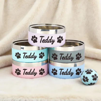 Custom Name with Pattern Stainless Steel Cat Dog Pet Bowl