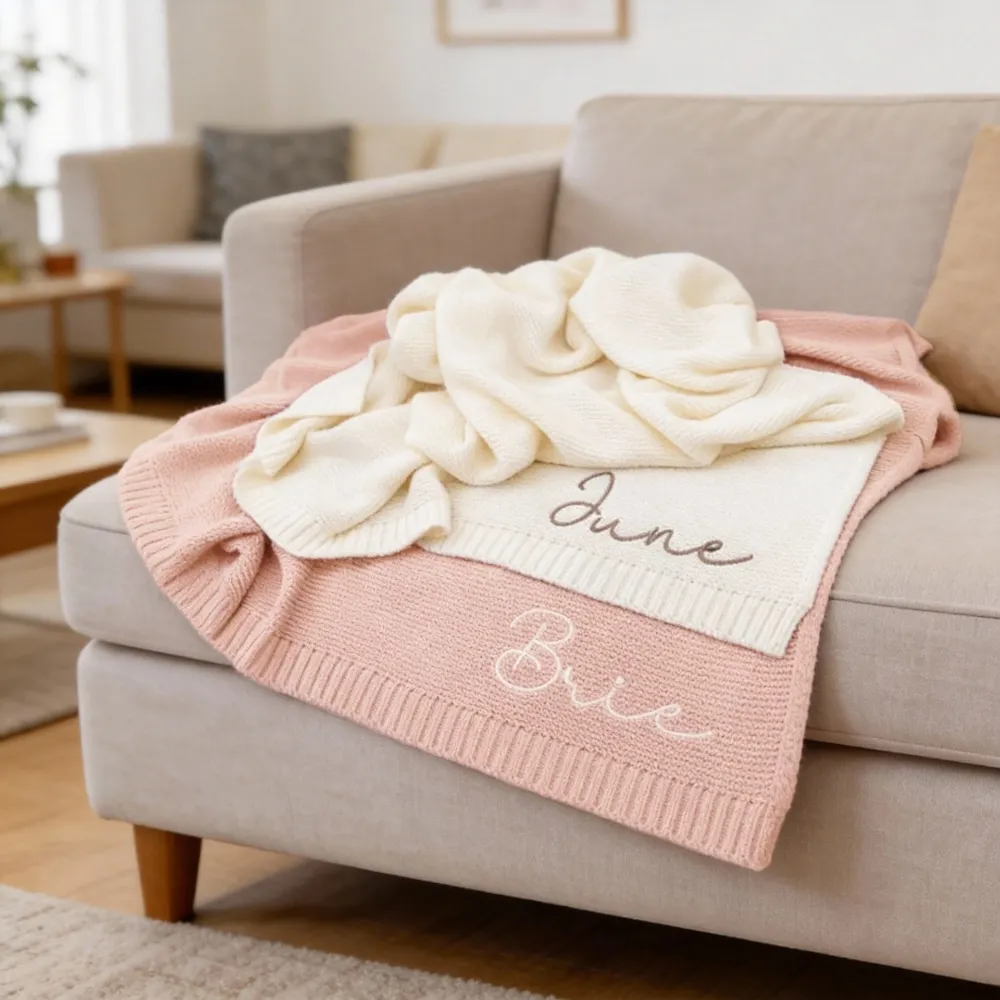 Custom Embroidered Name Knit Blanket